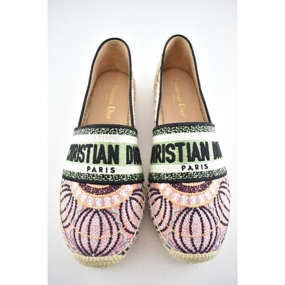 Dior Granville In Lights Pink Black Cotton Logo Embroidered Espadrille Flat 38 - Picture 4 of 10